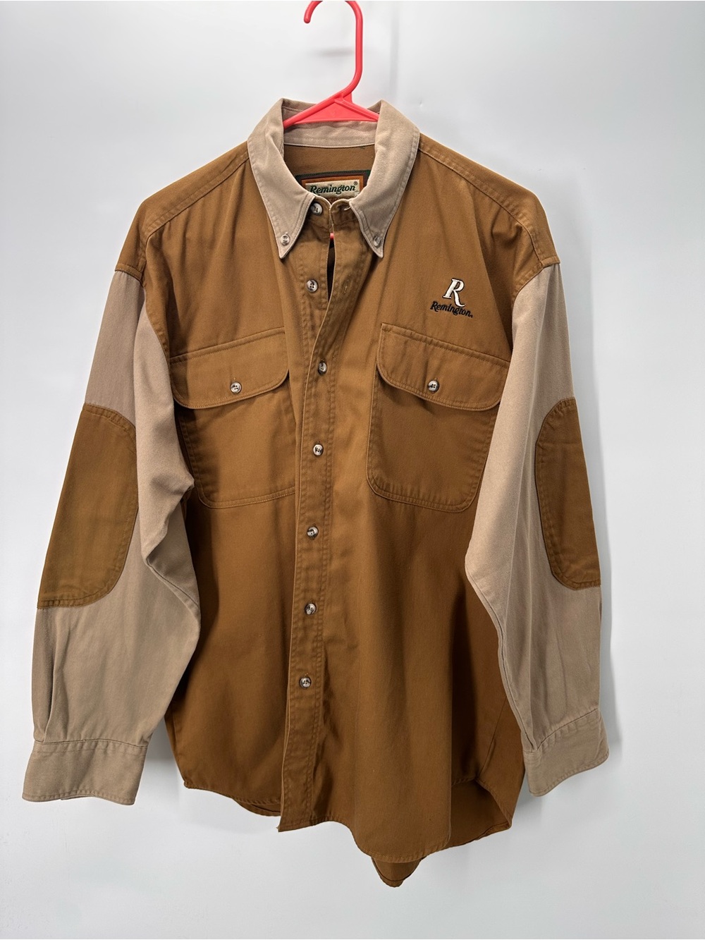 Vintage Remington Brown and Tan Button Up with contrast sleeves and collar